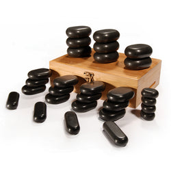 Master Massage 28 St Hot Stone Set Massagesteine 100% Basaltstein mit Eleganter Bambuskiste