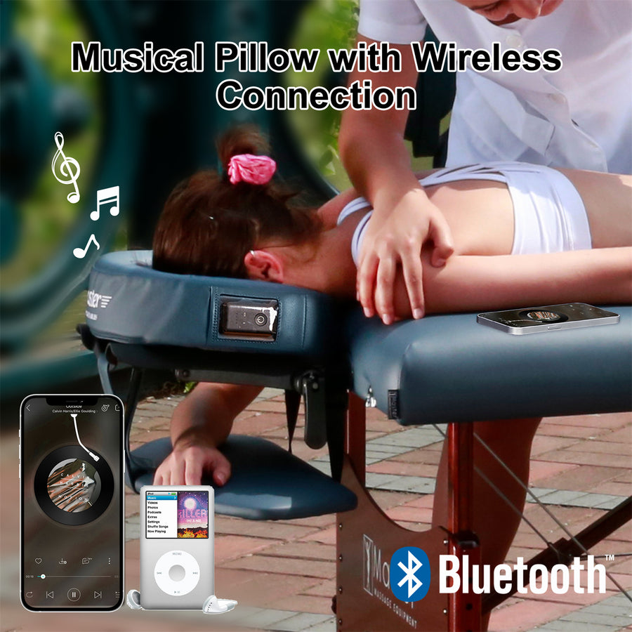 Master Massage MusicMaster Gesichtskissen Nasenhorn Kopfkissen mit Memory Schaum und Hi-Fi Lautsprecher Bluetooth AUX für Massageliege Massagebank Schwarz
