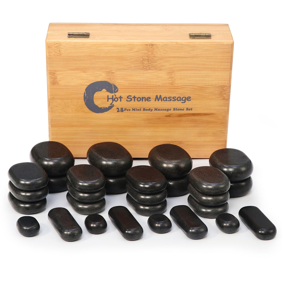 Master Massage 28 St Hot Stone Set Massagesteine 100% Basaltstein mit Eleganter Bambuskiste