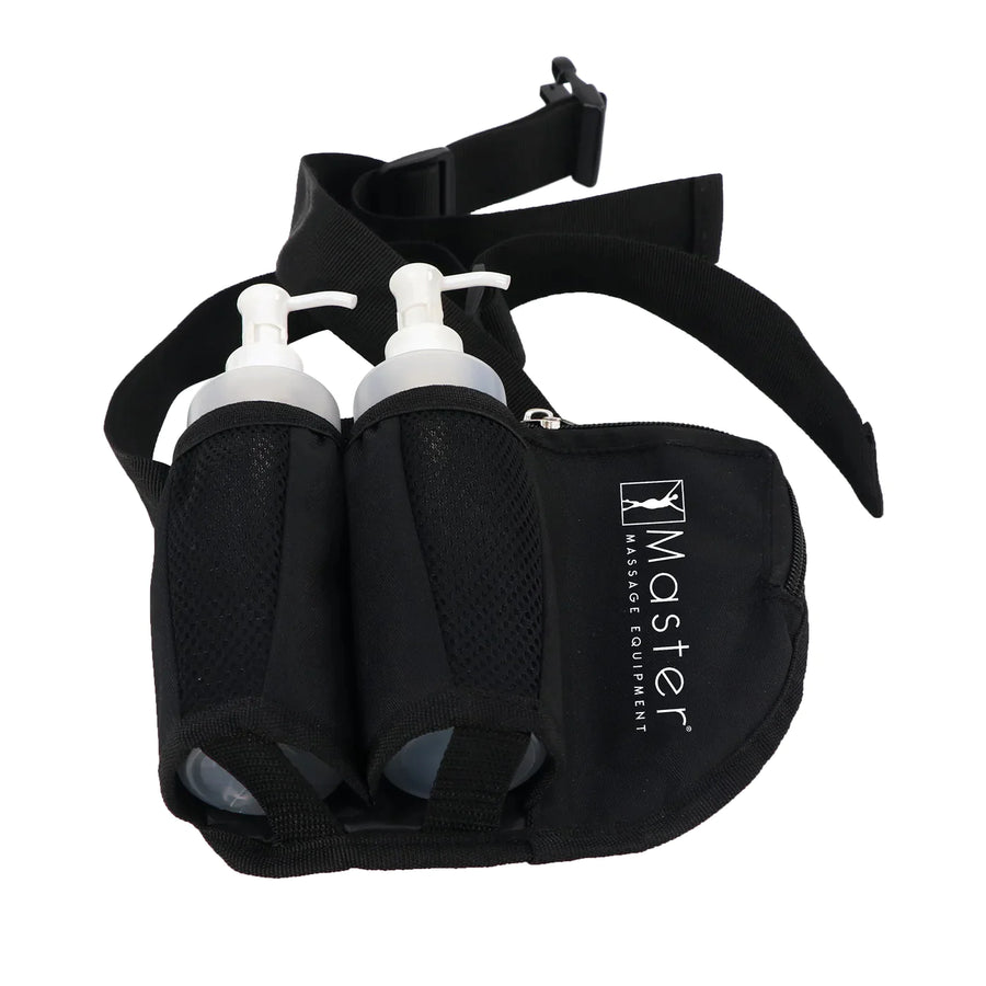 Master Massage Öl-Flaschenhalter Öl-Holster Doppelflasche Hüfttasche inkl. 2 x Spender Flasche, ca. 250ml