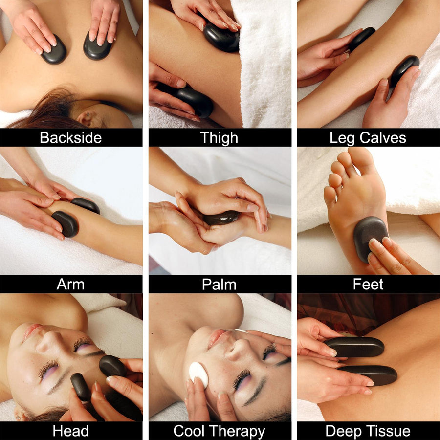 Master Massage 40 St Hot Stone Set Massagesteine Basaltstein mit Eleganter Bambuskiste