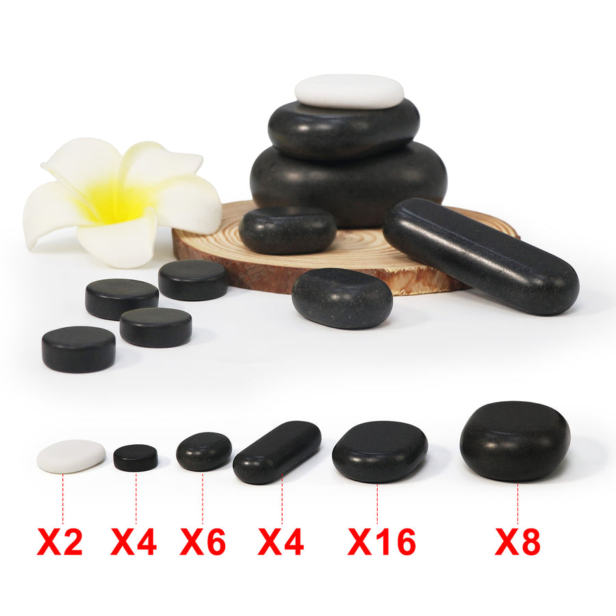 Master Massage 40 St Hot Stone Set Massagesteine Basaltstein mit Eleganter Bambuskiste