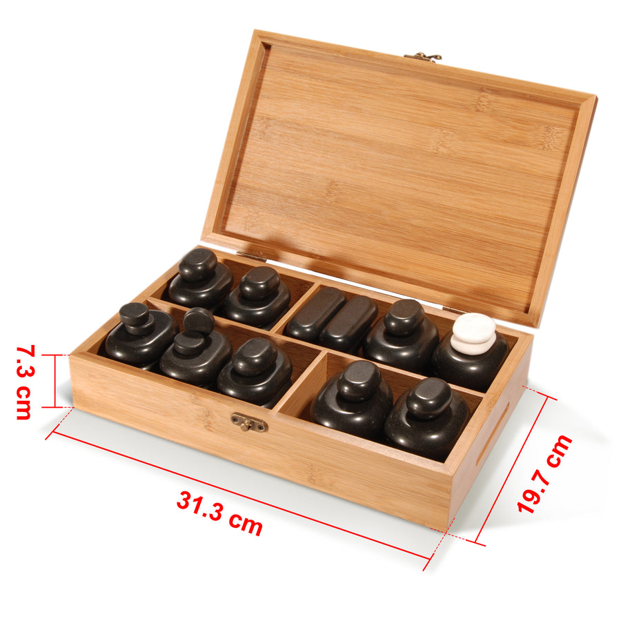 Master Massage 40 St Hot Stone Set Massagesteine Basaltstein mit Eleganter Bambuskiste
