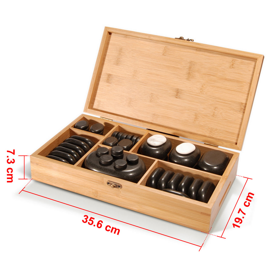 Master Massage 50 St Hot Stone Luxus Set Massagesteine Basaltstein mit Eleganter Bambuskiste