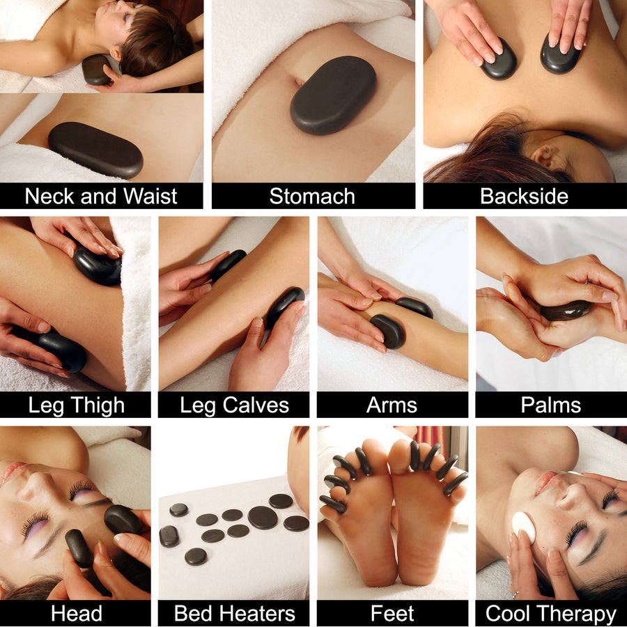 Master Massage 50 St Hot Stone Luxus Set Massagesteine Basaltstein mit Eleganter Bambuskiste