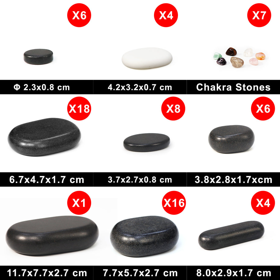 Master Massage 70 St Hot Stone Luxus Set Massagesteine Basalt mit 7 Chakra in Eleganter Bambuskiste