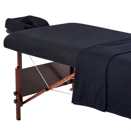 Master Massage Flanell 3er Set Überzug Spanntuch, Laken, Kopfkissenüberzug für Massageliege Salon Baumwolle - Schwarz