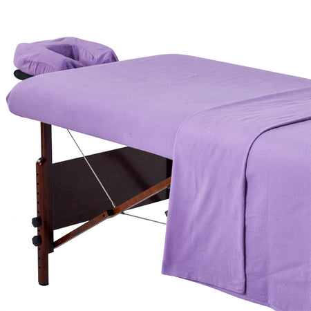 Master Massage Flanell 3er Set Überzug Spanntuch, Laken, Kopfkissenüberzug für Massageliege Salon Baumwolle - Lila