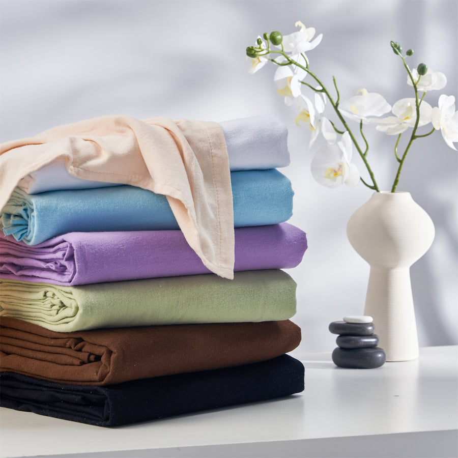 Master Massage Flanell 3er Set Überzug Spanntuch, Laken, Kopfkissenüberzug für Massageliege Salon Baumwolle - Lila