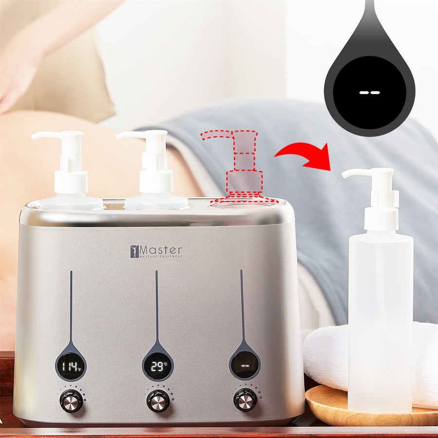 Master Massage Gen-II 3-Ölflaschen Erwärmer mit Temperaturregler LED Display für Massageöl Lotion inkl. 3 x Spenderflasche