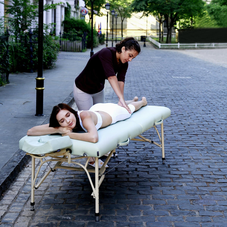 Master Massage Bel Air Massageliege 71cm aus leichtem Aluminium Ideal zum Transportieren für Praxis Wellness Spa in Lily Green Aluminium