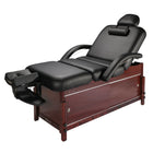 Master Massage 76cm Cabrillo Stationärer Massagetisch Spa Salon Schönheitsbett mit Schrank, pneumatischer Rückenlehne und Beinstütze, Schwarz mit Walnussbeinen