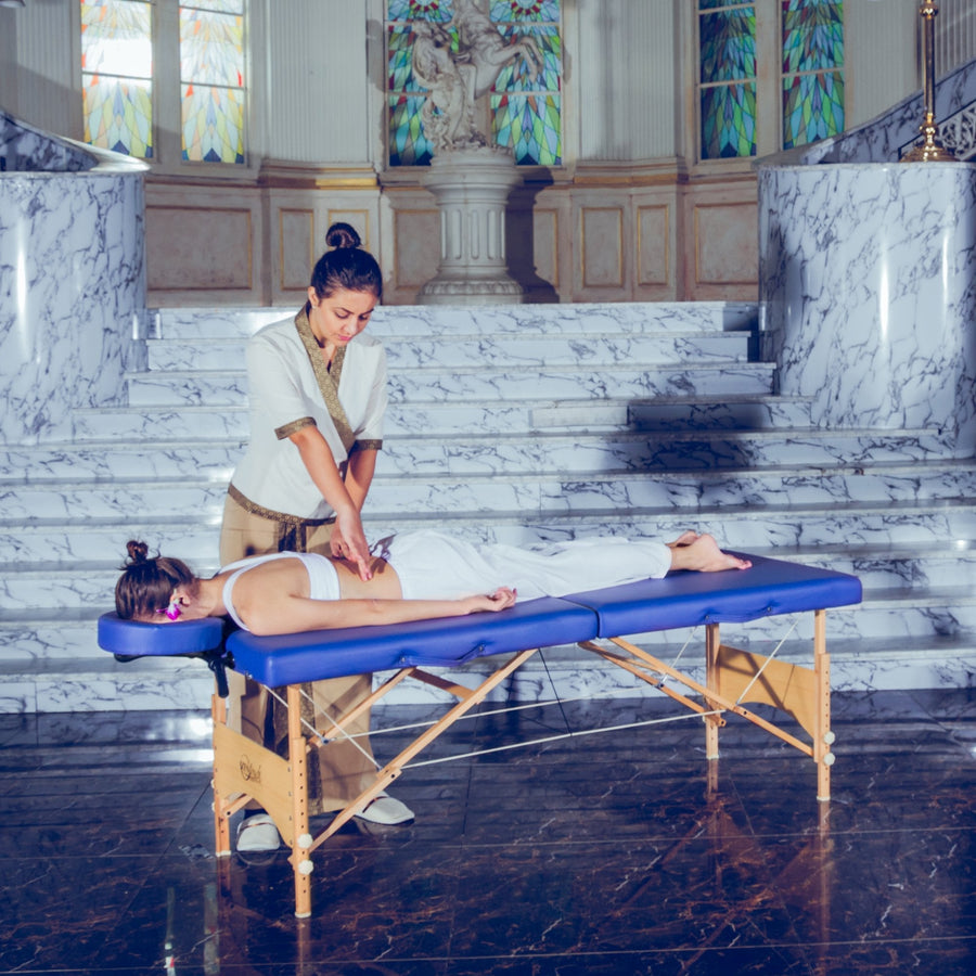 B-Ware Master Massage 69cm Brady™ Mobile Massageliege Massagebank Paket mit Klappbares Holzgestell-Himmelblau