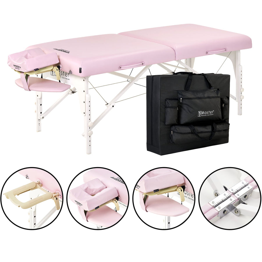 Master Massage Montclair™ Mobile Massageliege mit Ambiente Lichtpaket Memory Foam & Klappbares Holzgestell-Kristallrosa