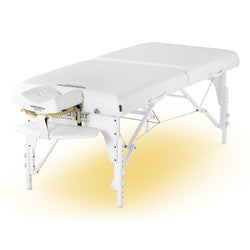 Master Massage Montclair™ Mobile Massagetherapieliege mit Ambiente Lichtpaket Memory Foam & Klappbares Holzgestell-Schneeweiß