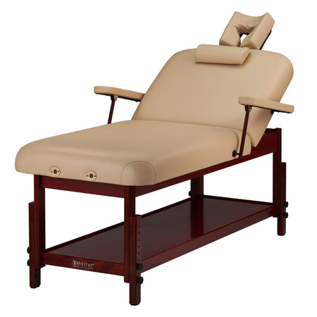Master Massage 79cm SpaMaster™ Salon Stationäre Massageliege mit Rücklehne Armlehne & Memory Schaumstoff-Beige